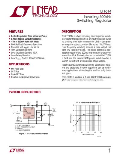 Linear Technology LT1614 Datasheet - cover page