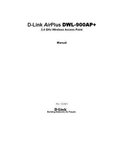D-Link DWL-900AP+ Wireless Access Point User Manual - cover page