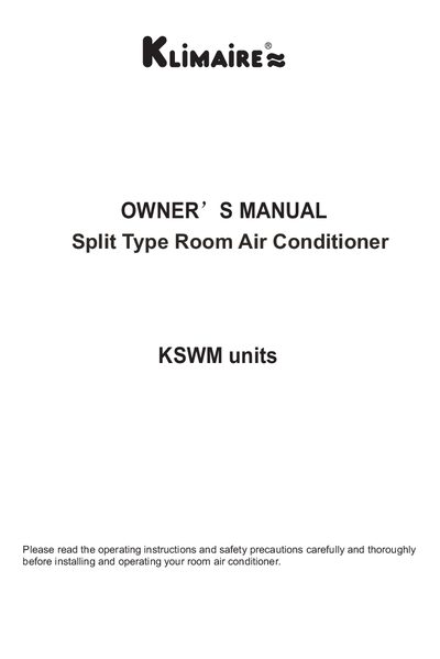 KSWM Split Type Room Air Conditioner Owner's Manual - cover page
