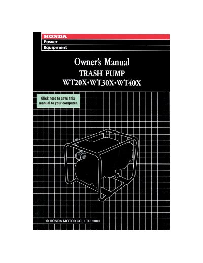 Honda WT20X/WT30X/WT40X Trash Pump Owner's Manual - cover page