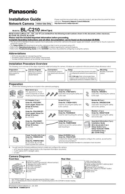Panasonic BL-C210 Network Camera Installation Guide