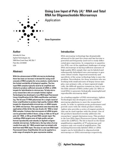 Agilent LRIFLA Low Input RNA Amplification Application Note - cover page