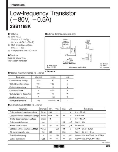 Rohm 2SB1198K Low-frequency Transistor Datasheet - cover page
