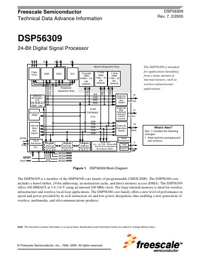 Freescale DSP56309 24-Bit Digital Signal Processor Datasheet - cover page