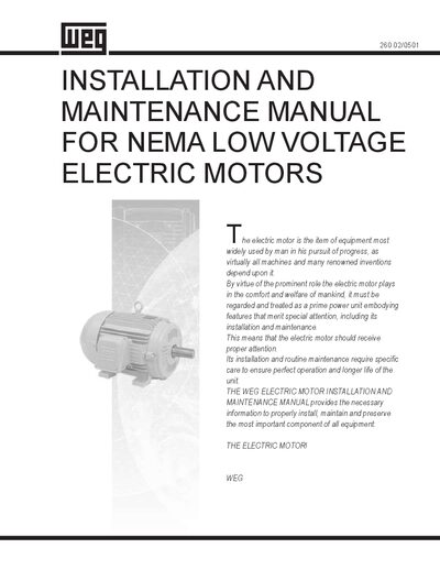 WEG NEMA Low Voltage Electric Motor Installation and Maintenance Manual