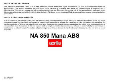 Aprilia NA 850 Mana ABS User Manual - cover page