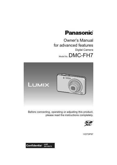 Panasonic DMC-FH7 Digital Camera Owner's Manual - cover page