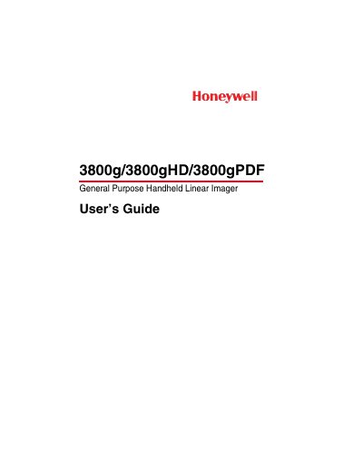 Honeywell 3800g/3800gHD/3800gPDF Handheld Linear Imager User Guide
