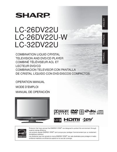 Sharp LC-26DV22U / LC-26DV22U-W / LC-32DV22U Operation Manual - cover page