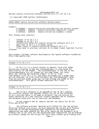 Agilent Feature Extraction Software 10.7.3.1 Release Notes - cover page