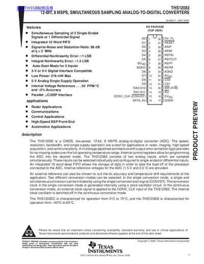 Texas Instruments THS12082 12-Bit 8 MSPS ADC Datasheet - cover page