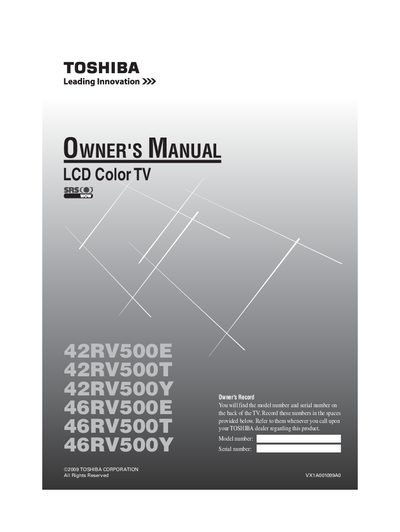 Toshiba 42RV500E/42RV500T/42RV500Y/46RV500E/46RV500T/46RV500Y Owner's Manual - cover page