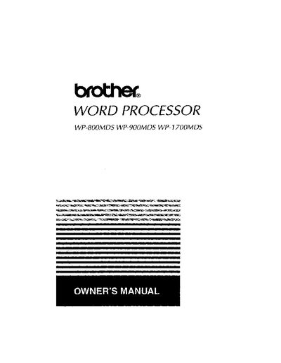 Brother WP-800MDS Word Processor Owner's Manual