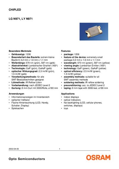 OSRAM LG N971 / LY N971 LED Chip Datasheet