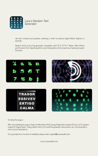 Luca’s Visual FX Random Text Generator Installation Guide - cover page
