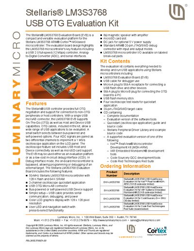 Stellaris LM3S3768 USB OTG Evaluation Kit User Manual - cover page