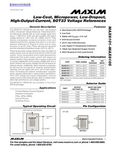 MAX6101-MAX6105 Low-Dropout Voltage References Datasheet - cover page