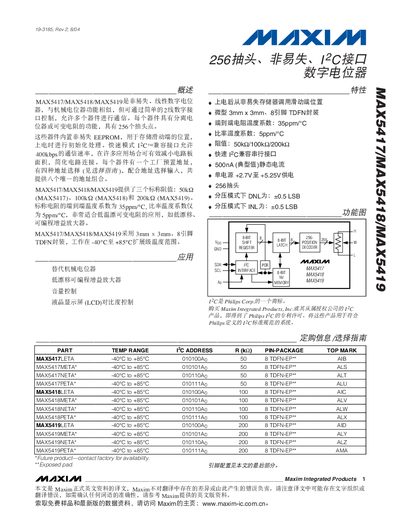 Maxim MAX5417/MAX5418/MAX5419 Digital Potentiometer Datasheet - cover page