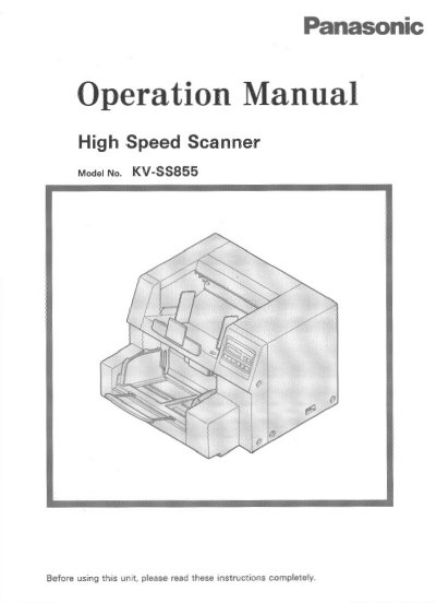Panasonic KV-SS855 High Speed Scanner Operation Manual - cover page