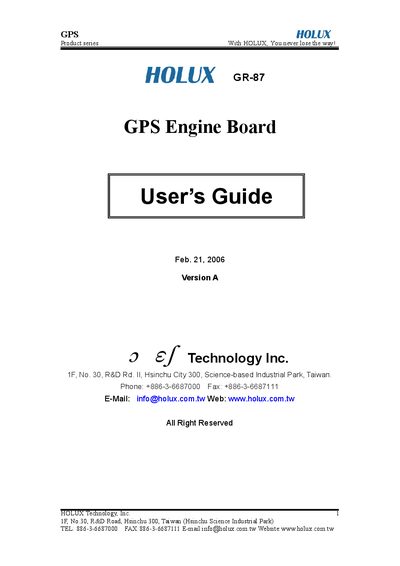Holux GR-87 User Manual - cover page