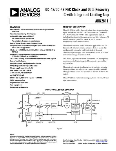 Analog Devices ADN2811 Datasheet Rev B - cover page