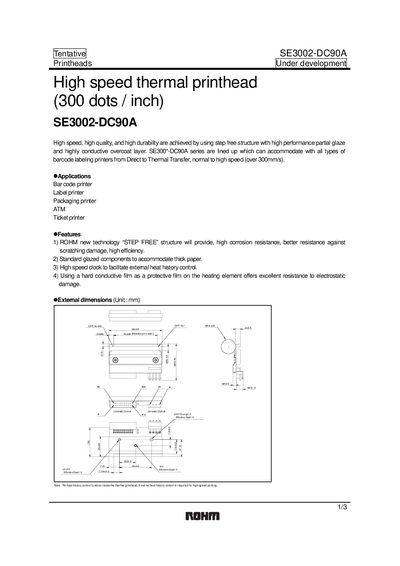 ROHM SE3002-DC90A Printhead Datasheet - cover page