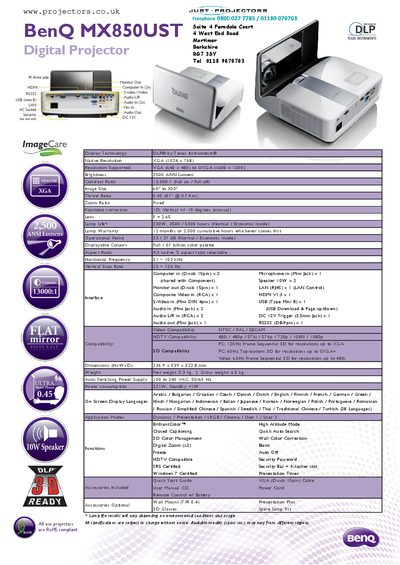 BenQ MX850UST Digital Projector Manual - cover page