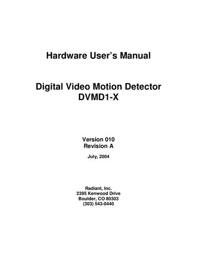 Radiant DVMD1-X Hardware User Manual - cover page