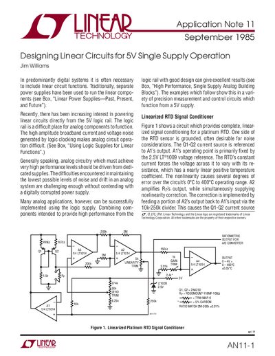 Linear Technology AN11 Designing Linear Circuits for 5V Single Supply Operation Application Note
