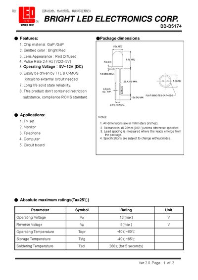 Bright LED Electronics BB-B5174 LED Datasheet - cover page