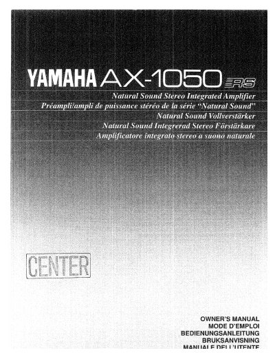 Yamaha AX-1050 Natural Sound Stereo Integrated Amplifier Owner's Manual - cover page