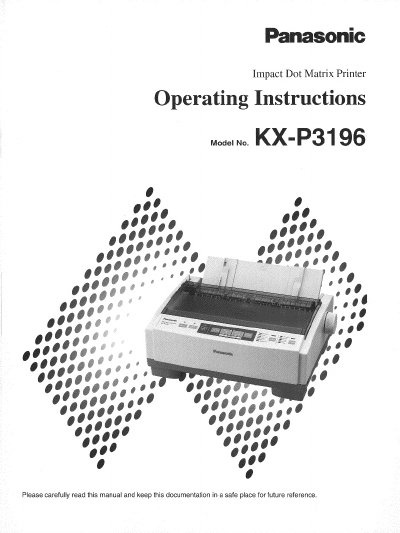 Panasonic KX-P3196 Impact Dot Matrix Printer Operating Instructions - cover page