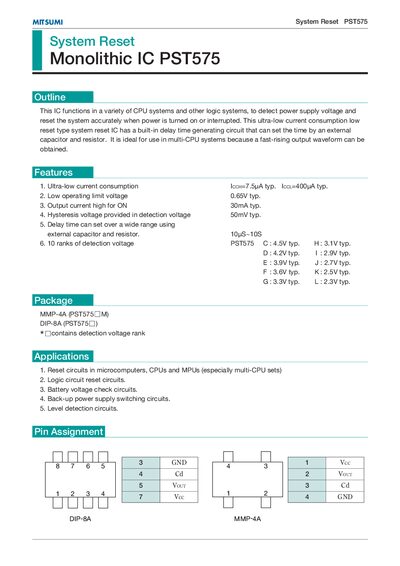 Mitsumi PST575 System Reset IC Datasheet - cover page