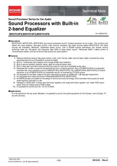 ROHM BD37513FS/BD37514FS/BD37515FS Technical Note - cover page