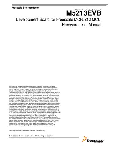 FREESCALE SEMICONDUCTOR M5213EVB Development Board for Freescale MCF5213 MCU Hardware User Manual