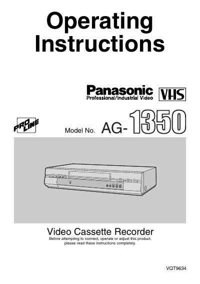 Panasonic AG-1350P Video Cassette Recorder Operating Instructions - cover page