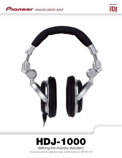 Pioneer HDJ-1000 Headphones Product Brochure - cover page