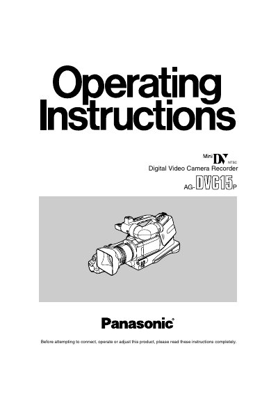 Panasonic AG-DVC15P Digital Video Camera Recorder User Manual - cover page