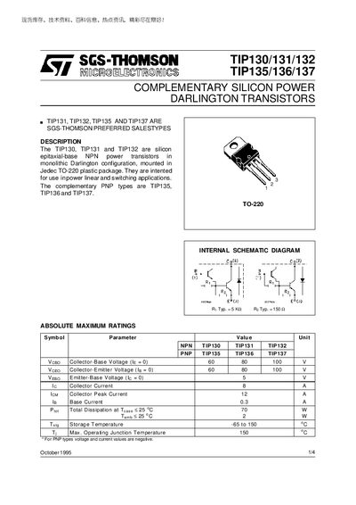 SGS-THOMSON TIP130/131/132/135/136/137 Datasheet - cover page