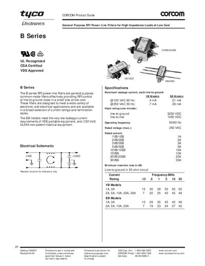 Tyco Electronics B Series RFI Power Line Filters Product Guide - cover page