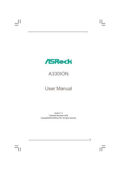 ASRock A330ION Motherboard User Manual - cover page