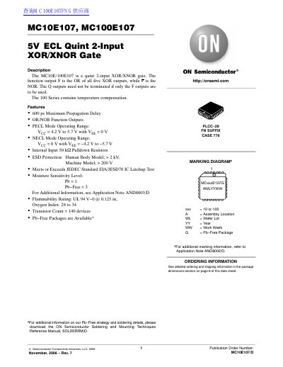 ON Semiconductor MC10E107/MC100E107 Datasheet - cover page