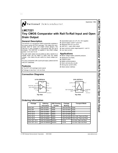 National Semiconductor LMC7221 Tiny CMOS Comparator Datasheet - cover page