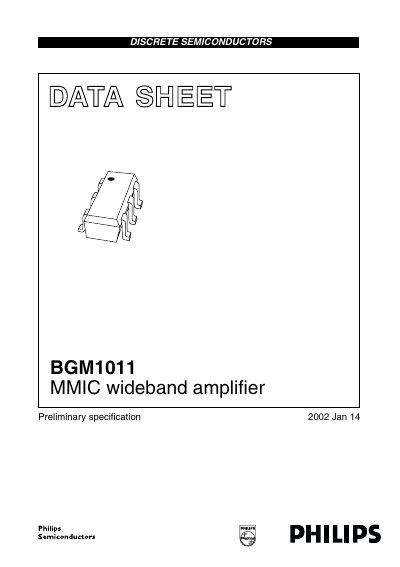 Philips BGM1011 MMIC Wideband Amplifier Preliminary Specification - cover page