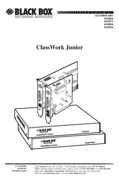 Black Box ClassWork Junior AC850AAC851CAC852AAC853A User Manual - cover page