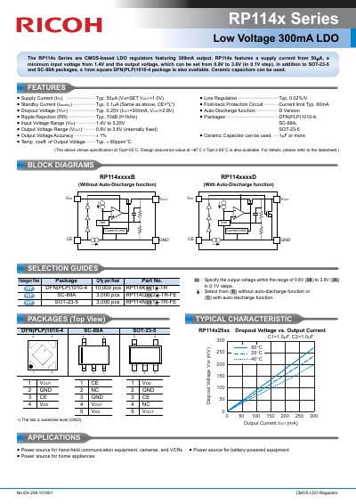 Ricoh RP114x Series Low Voltage 300mA LDO Datasheet - cover page
