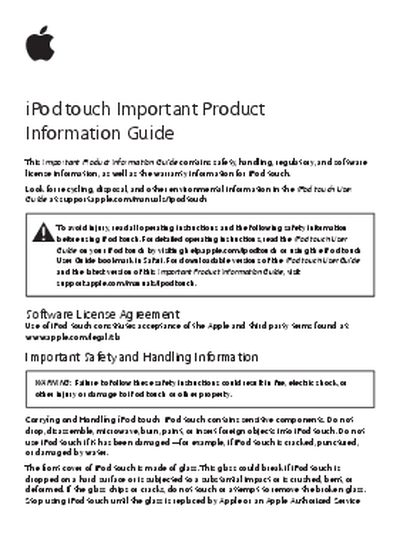 Apple iPod touch Important Product Information Safety Guide - cover page