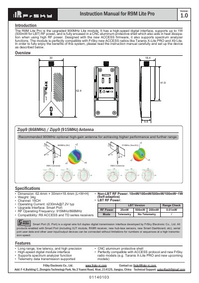 FrSky R9M Lite Pro Instruction Manual - cover page