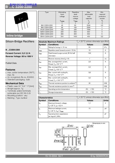 Semikron B...C 3200-2200 Silicon-Bridge Rectifier Data Sheet - cover page