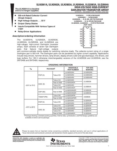 Texas Instruments ULN2001A Datasheet - cover page